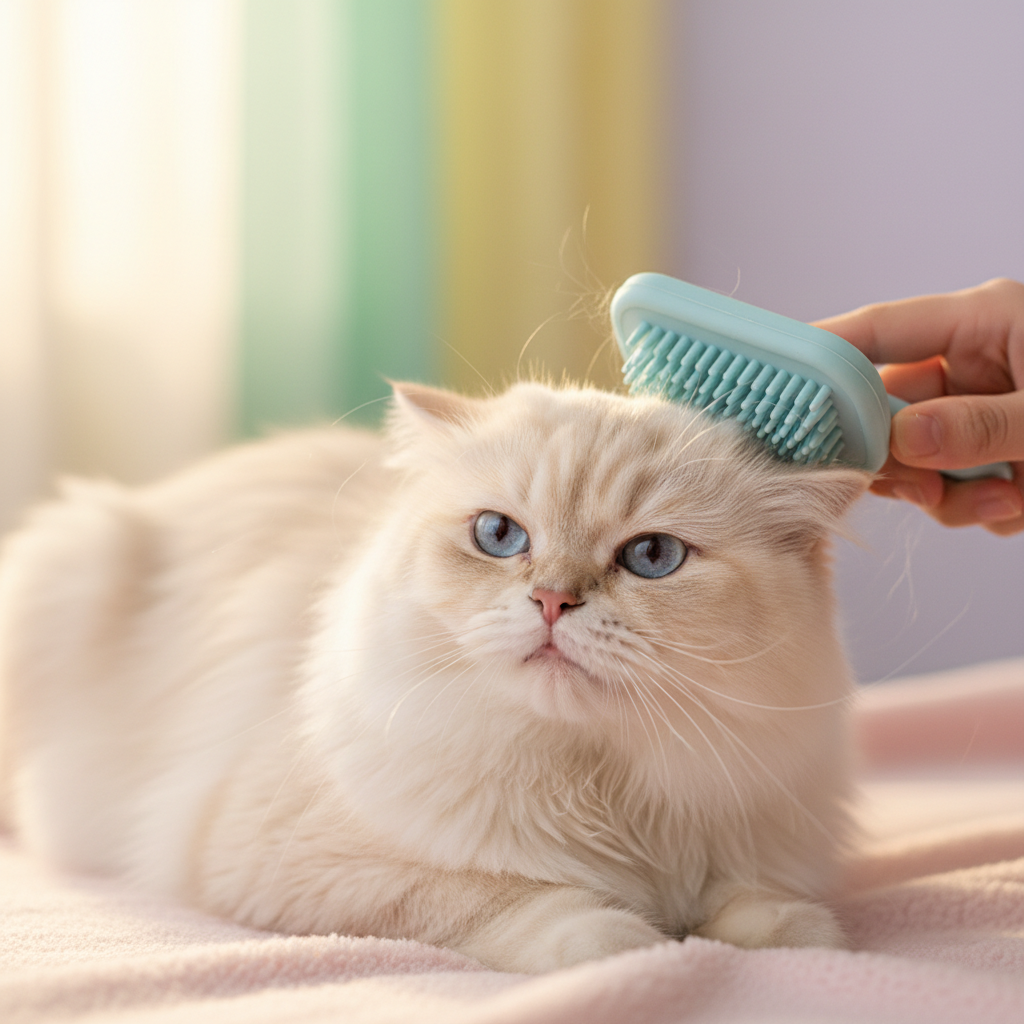 Cat being groomed with TailsPaws brush