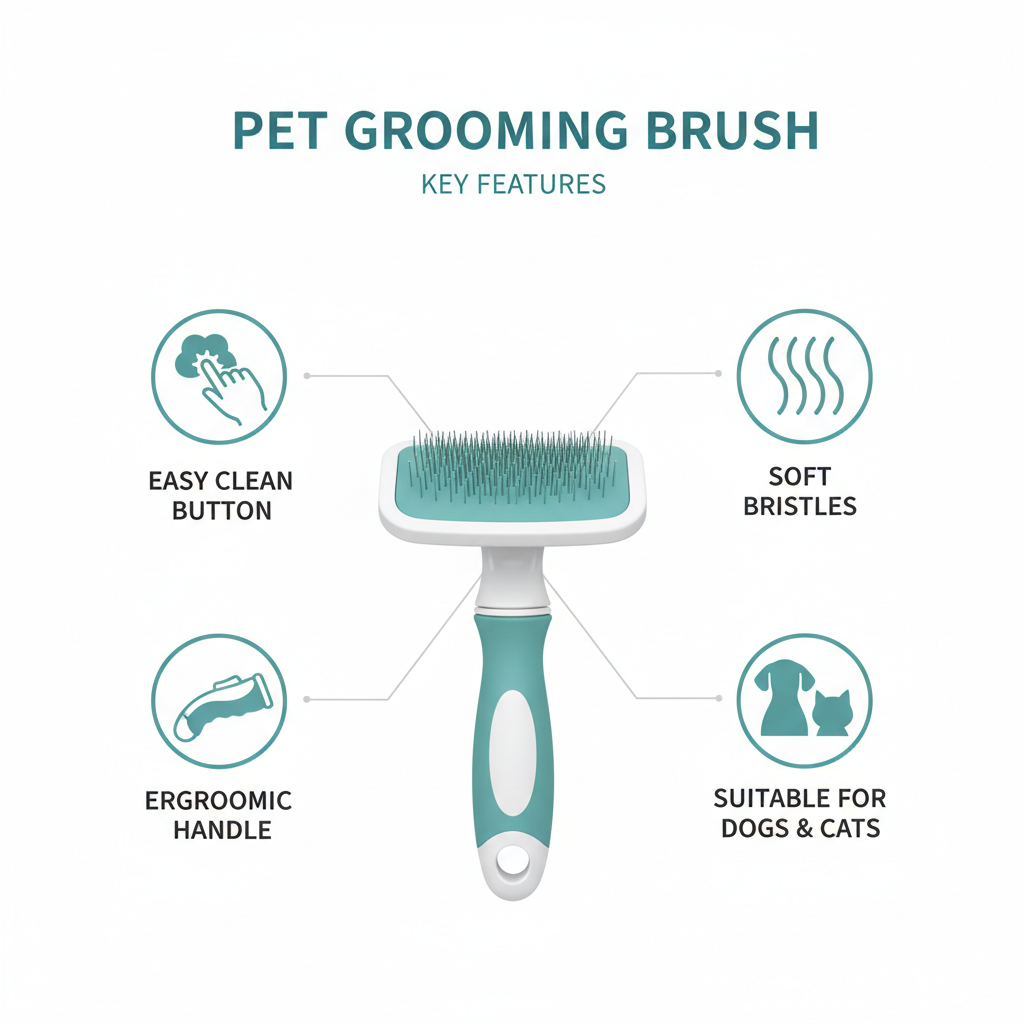 Pet Grooming Brush features infographic