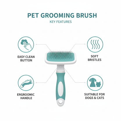 Pet Grooming Brush features infographic